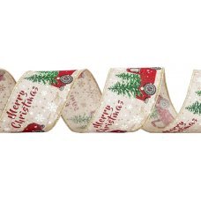 Χριστουγεννιάτικη Διακοσμητική Κορδέλα Μπεζ με Κόκκινο Αυτοκινητάκι (9m)